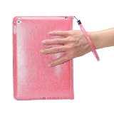 iPad Air 2 Leather Case iVAPO Corner Protection iPad air 2 Smart Cover Auto Sleep  Wake Feature Leather Flip Case Cover with Two Positions Stand and Elastic Hand Strap Folio Cover Slim Perfect Fit For Apple iPad Air 2 iPad 6th Generation MM566 Pink