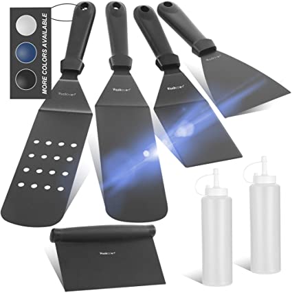 Wanbasion Black BBQ Griddle Accessories Set, Flat Top Griddle Accessories, BBQ Griddle Accessories Kit with Heavy Duty Scraper Spatula Turner and Bottles