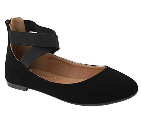 ANNA Dana-20 Women's Classic Ballerina Flats with Elastic Crossing Straps