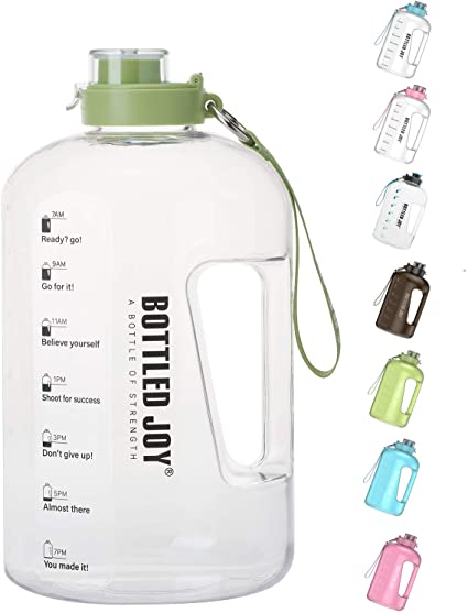 BOTTLED JOY 1 Gallon Water Bottle, BPA Free Large Water Bottle Hydration with Motivational Time Marker Reminder Leak-Proof Drinking Big Water Jug for Camping Sports Workouts and Outdoor Activity