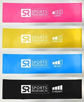 Sports Research Resistance Loop Bands (Set of 4) with Free Sample of Sweet Sweat Workout Enhancer! | Strength Performance Bands Great for Legs and Arms-Physical Therapy Bands.