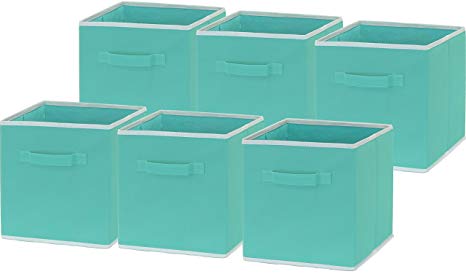 6 Pack - SimpleHouseware Foldable Cloth Storage Cube Basket Bins Organizer, Turquoise (11" H x 10.75" W x 10.75" D)