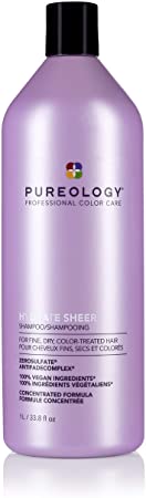 Pureology Hydrate Sheer Nourishing Shampoo For Fine, Dry Color Treated Hair - Vegan - 1L