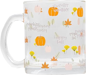 Pearhead Glass Harvest Mug, Halloween Home Décor, Coffee and Tea Glass Mug, Fall Drinkware Accessories, Seasonal Mug