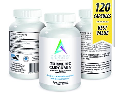 Turmeric Curcumin 550mg 120 Capsules with 95% Curcuminoids and BioPerine® Black Pepper Extract (supports anti-inflammation and detoxification in natural veggie single capsule dose)