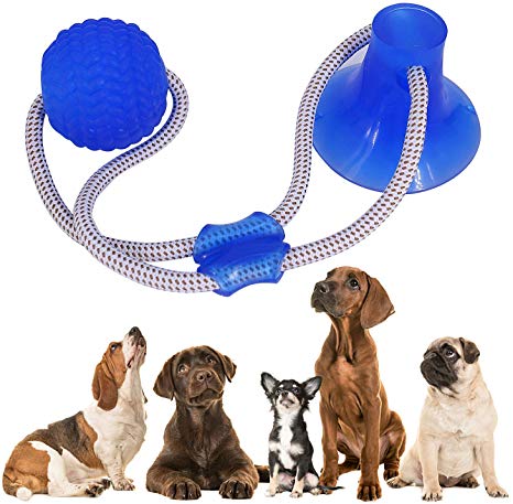Suction Cup Dog Toy, Multifunction Pet Molar Bite Toy with Strong Rope and Powerful Suction Cup for Tug and Chewing/Helps Clean Teeth