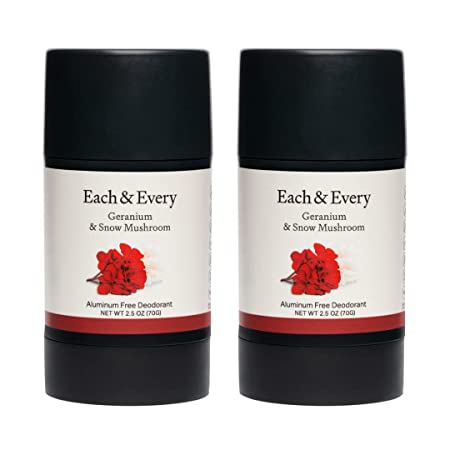 Each & Every 2-Pack Natural Aluminum-Free Deodorant for Sensitive Skin with Essential Oils, Plant-Based Packaging (Geranium & Snow Mushroom, 2.5 Ounce (Pack of 2))