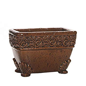 Hosley's Brown Medium Embossed Ceramic Planter with Lion Feet, 8.5" Long. Ideal for Wedding and Special Occasions and Floral Arrangements, Spa and Aromatherapy Baskets O6