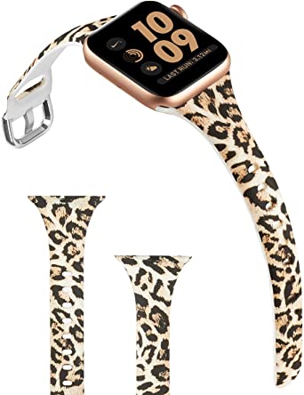 ACBEE Compatible with Apple Watch Band 38mm 40mm 42mm 44mm for Women Small Large, Slim Narrow Floral Bands for Apple Watch Series 5/Series 4/Series 3/Series 2/Series 1 (Cheetah, 38mm/40mm)