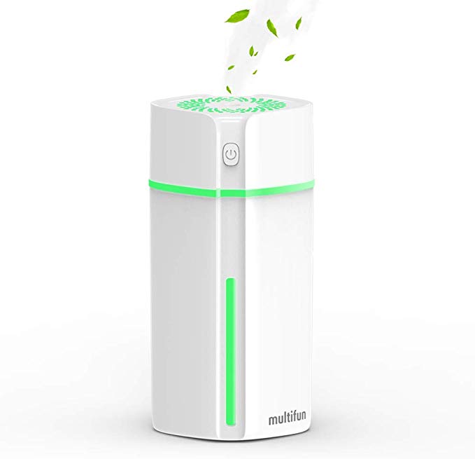multifun Mini USB Humidifier, Portable Humidifier with Multi-Colour LED Lights, Small Humidifier for Desk Travel Office Car Bedroom, Quiet Operation and Auto Timer Shut-Off, 180ml Personal Humidifier