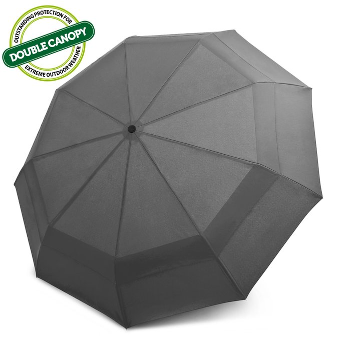 EEZ-Y Compact Travel Umbrella with Windproof Double Canopy Construction - Sturdy Portable and Lightweight for Easy Carrying - Auto Open Close Button for One Handed Operation - Lifetime Guarantee