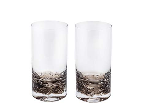 NÄU Zone Jovian Collection Highball Glasses [Set of 2]: Beautiful Hand-Blown 12-oz Cocktail Glasses, Perfect for Cocktails, Water, Beer, Juice, or Any Mixed Drink - [Charcoal]
