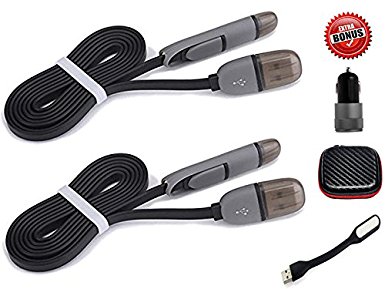 [Apple MFI Certified] 2x Newest CoolKo 2 in 1 Sync and Charge Cable with Micro USB Cord for Iphone 7 7 Plus 6 6s 6 Plus 5 5s 5c Ipad, Samsung, HTC and most Android Phone & Tablet with 2 Special Bonus