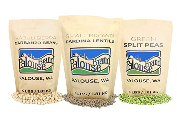 Non-GMO Project Verified Garbanzo Beans Lentils and Green Split Peas (12 total LBS) | 100% USA Grown | Identity Preserved (Legume Pack | 3 Kraft Bags 4 lbs each)