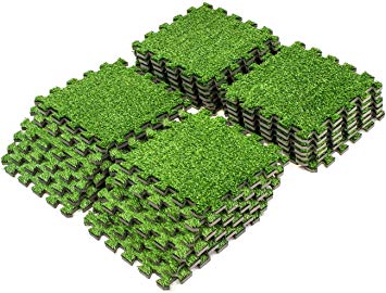 Sorbus Grass Mat Interlocking Floor Tiles – Soft Artificial Grass Carpet – Multipurpose Foam Tile Flooring – Great for Patio, Playroom, Gym, Tradeshow, 24 Sq ft (24 Tiles)