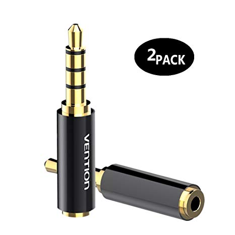 VENTION 2 Pack 3.5mm Male to 2.5mm Female Audio Travel Adapter Gold Plated AUX Auxiliary Plug Splitter 3 Ring Jack Support Microphone Earphone (Black)