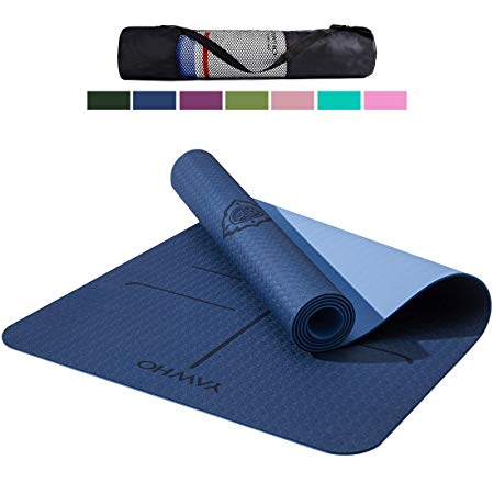 YAWHO Yoga Mat Eco Friendly Material SGS Certified Ingredients TPE Specifications 183 cm X 66 cm Thickness 6 mm Non-Slip Extra Large Yoga Mat with Carry Strap and Carry Bag
