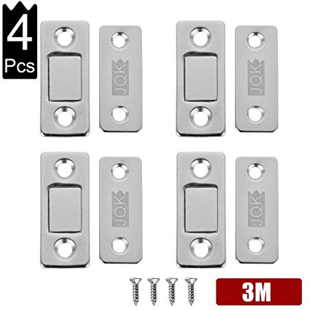 JQK Magnetic Drawer Catch, Stainless Steel Cabinet Magnet Closet Door Catches 4 Pack, 2.5mm Thickness Silver, HCC200-P4