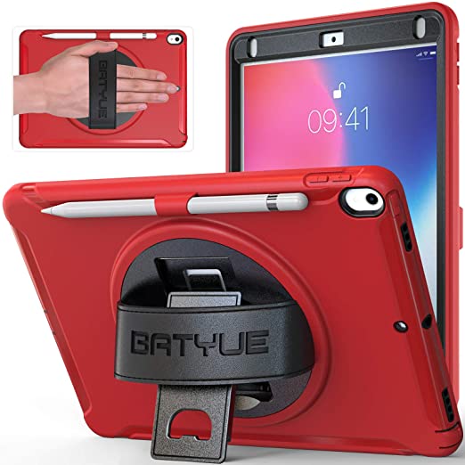 BATYUE iPad Air 3 Case, iPad Pro 10.5 Case with Pencil Holder [Pencil not Included] 3 Layer PC TPU Hybrid Heavy Duty Shockproof Rugged Kids Friendly Protective Case for iPad Air 10.5 Case 2019 (Red)