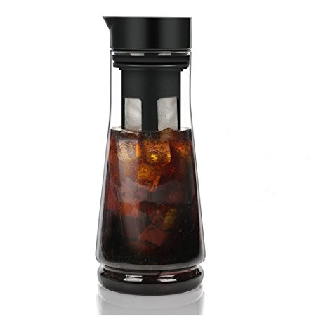Cold Brew Coffee Maker and Tea Infuser By KORSMALL, 1.5L / 50oz Premium Glass Pitcher with Lid Removable and Reusable Filter Perfect for Hot or Iced Coffee & Tea Infusion