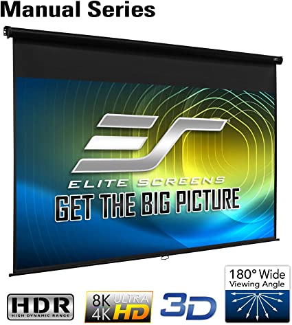 Elite Screens Manual Series, 142-INCH 16:9, Pull Down Manual Projector Screen with AUTO LOCK, Movie Home Theater 8K / 4K Ultra HD 3D Ready, 2-YEAR WARRANTY, M142UWH2, 16:9, Black