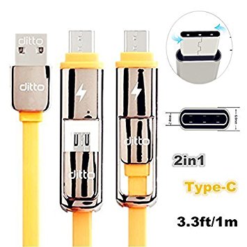 USB Type C Cable, LeVenustar 3.3Ft 2 in 1 Cable Micro USB & Type C Charger with Reversible Connector for New MacBook 12 in, Nokia N1, Samsung and most Android Smart Phone (Orange)