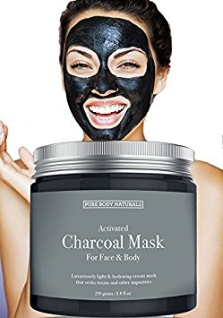 NEW Activated Charcoal Face Mask, Charcoal Mask for Blackheads, Acne, Oily Skin, Hydrating & Exfoliating, by Pure Body Naturals, 8.8 Fl. Ounce