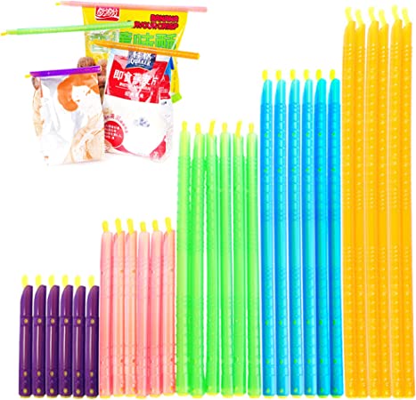 ZFKJERS 30Pcs Bag Sealer Sticks, 5 Different Color and Size Magic Bag Sealing Sticks, Fresh-Keeping Sealing Rod for Food Bag, Moisture-Proof and Reusable