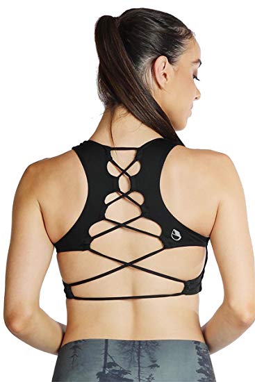 icyZone Workout Clothes Racerback Yoga Clothes Sexy Strappy Sports Bra for Women