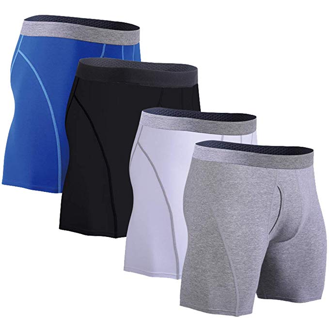 ZENGVEE Mens Underwear Boxer Briefs Cotton Long Leg Stretch Underwear Open-Fly Boxers for Men