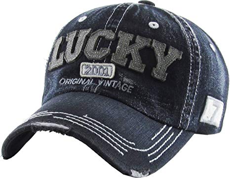 KBETHOS The Lucky Hats Collection Distressed Vintage Baseball Cap Dad Hat Adjustable Unconstructed