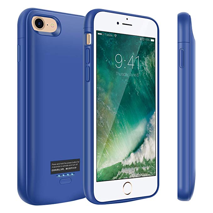 Battery Case for iPhone 8/7, Kunter 4000mAh Portable Charger Case, Rechargeable Extended Battery Charging Case for iPhone 8/7(4.7inch)-Blue