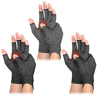 DISUPPO 3 Pairs Arthritis Compression Gloves, Women and Men Gloves for Relieve Hand Pain, Carpal Tunnel, RSI, Rheumatoid, Tendonitis, Fingerless Gloves for Daily Work, S