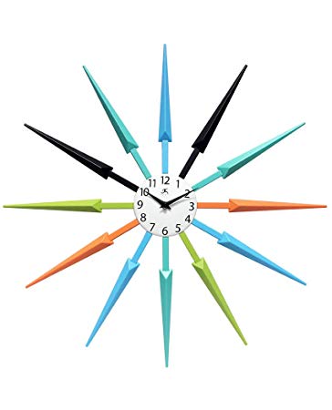 Infinity Instruments Celeste Multi-Color Large Colorful Wall Clock | Retro Wall Clock Starburst | 24 inch Big Colorful Clock | Black, Aqua, Blue, Orange, Green