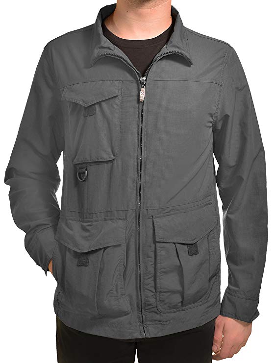 Men's Windbreaker Jacket w/Lightweight Rip Stop & Cargo Pockets