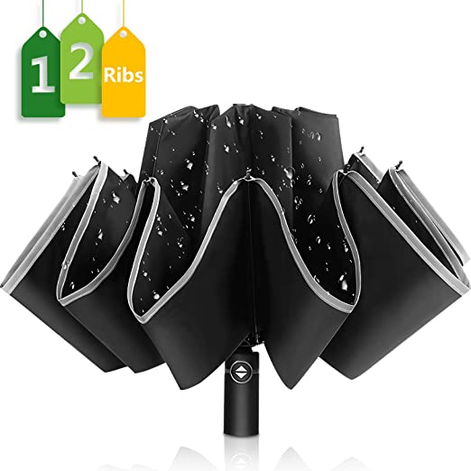 12 Ribs Inverted Umbrella Windproof Automatic Folding Umbrella Auto Reverse Umbrella Fiberglass Ribs