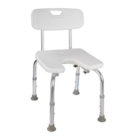 MedMobile U-shape Aluminum Shower Chair with Back Support Hygienic Pericut and Adjustable Legs