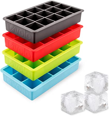 Tovolo Perfect Cube Ice Mold Trays, Sturdy Silicone, Fade Resistant, 1.25" Cubes, Assorted, Set of 4