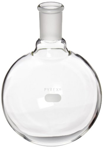 Corning Pyrex Borosilicate Glass Short Neck Round Bottom Heavy Wall Boiling Flask with 24/40 Standard Taper Joints, 1L Capacity