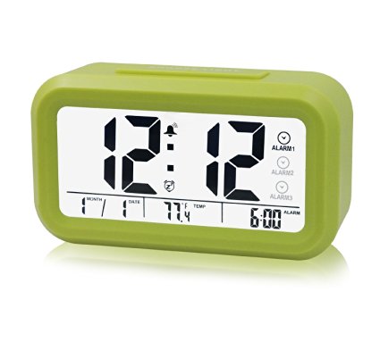 ZHPUAT Three Rings Morning Alarm Clock,Low Light Sensor Technology,Light On Backligt When Detect Low Light,Soft Light That alarm Wake You Up Softly. Green