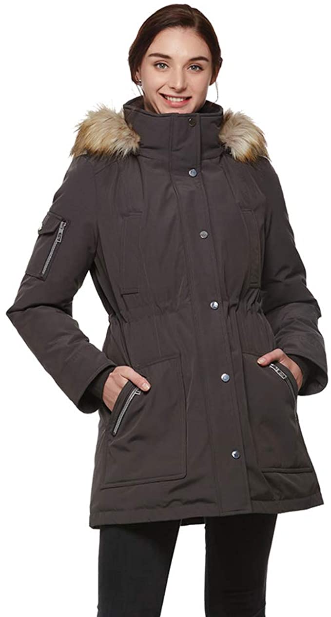 Universo Women's Heavy Duty Down Parka Jacket with Removable Fur Hood Winter Warm Puffer Coat