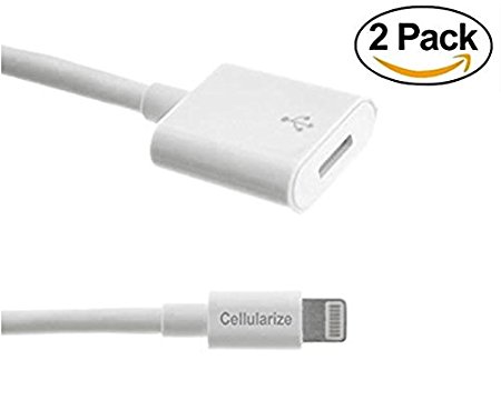 Lightning Extension Cable (2 Pack, 3 foot white) for iPhone 6, 6S, Plus, 7; Pass Video, Data, Audio Through Male to Female 8-Pin Cable. Dock Connector Extender Extension Cable for Lightning