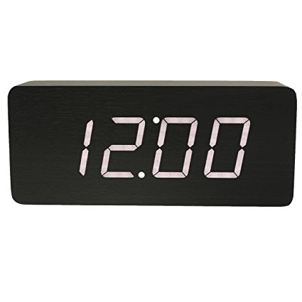 Wooden LED Digital Alarm Clock KING DO WAY Rectangular Wood Clock With Temperature Time Date Display USB/ AA Battery Powered Desk Alarm Clock for Kid, Home, Office, Daily Life, Heavy Sleepers