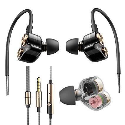 T-TOPER Noise Isolating Stereo Wired Sweatproof Two Drivers Heavy Bass Earphones with Mic for SmartPhones