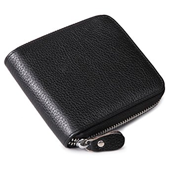 AECCEZ RFID Blocking Mens Leather Wallet Zip Around ID Card Window Bifold (FBA)