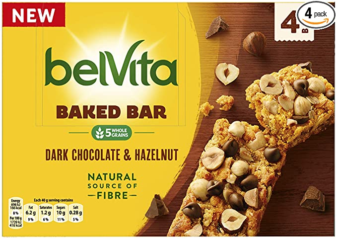 Belvita Baked Bar Chocolate & Hazelnut 160g, Brown