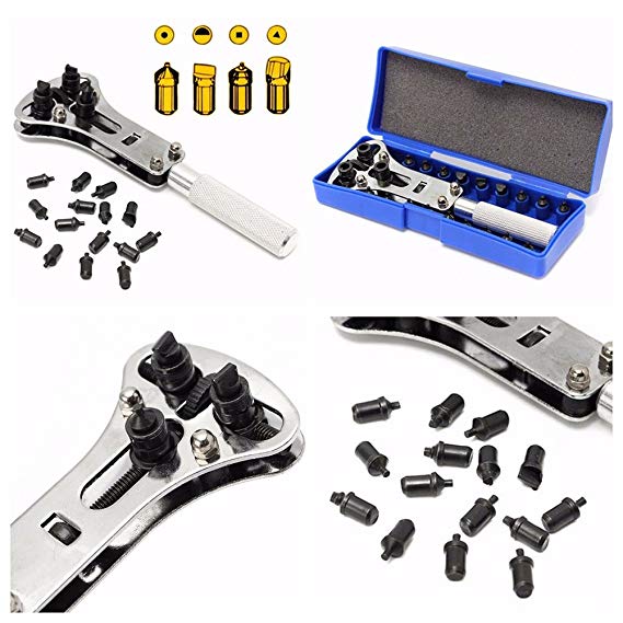 Adjustable Watch Screw Back Case Wrench Opener Remover Repair Tool with Replaceable Parts