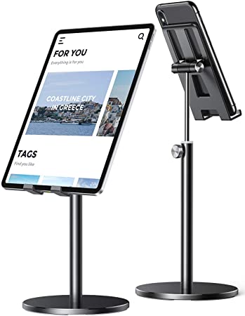 iPad Stand Holder, Upgraded Stable Tablet Stand All Aluminum Alloy, LISEN Angle Height Adjustable iPad Holder for Desk Case Friendly for 4.7"-12.9" Phones/iPad/Tablets/Switchs/Kindles/E-Reader-Black