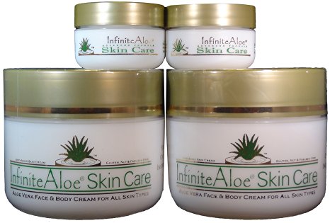 Infinite Aloe Skin Care Cream, Original Scent, 8oz. - 2 Jars - ** (Plus 2 Bonus 0.5 oz InfiniteAloe Travel Jars) **