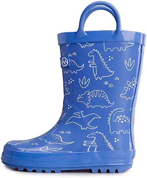 OutdoorMaster Kids Toddler Rain Boots BPA-Free Easy Pull-On Handle for Boy Girl